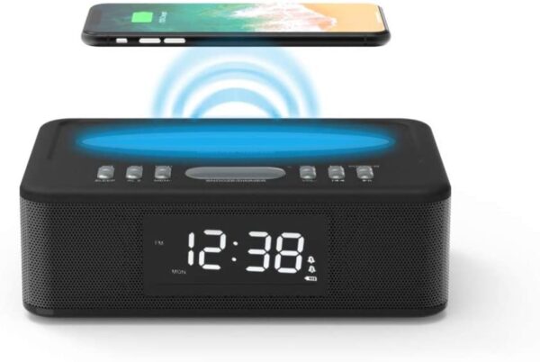 Voyager Home Bedside Alarm Clock Radio with Bluetooth Speaker, Qi Wireless Mobile Charging, Black - Image 3