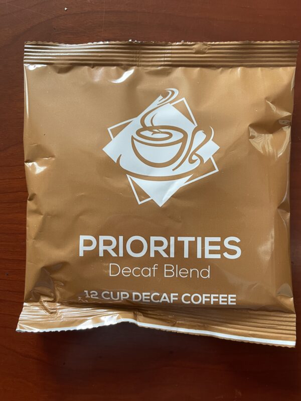 Priorities Coffee | 12-cup dark roast decaf, 100/case