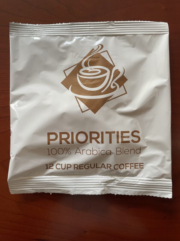 Priorities Coffee | 12-cup dark roast regular, 100/case